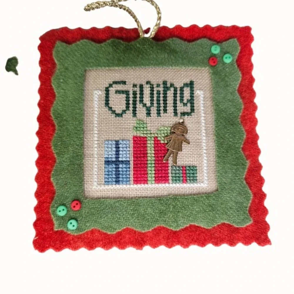 Christmas Cross Stitch Set of 7 Ornaments COMPLETED Lizzie Kate Blessings Charms